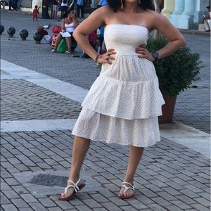 H & M strapless white polka dot dress